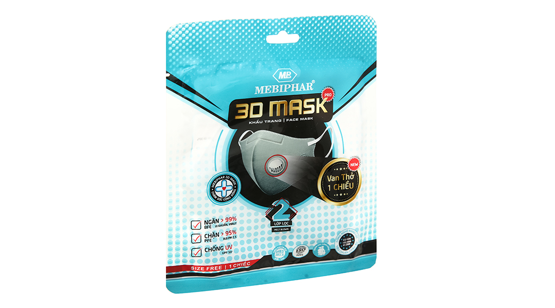 Khẩu trang y tế Mebiphar 3D Mask Pro màu trắng