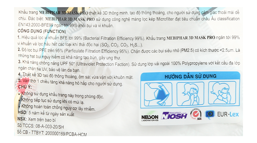 Khẩu trang y tế Mebiphar 3D Mask Pro màu trắng