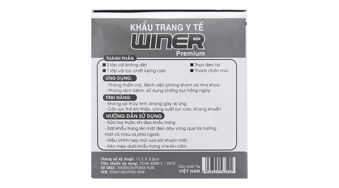 Khẩu trang y tế Winer 4 lớp màu xám