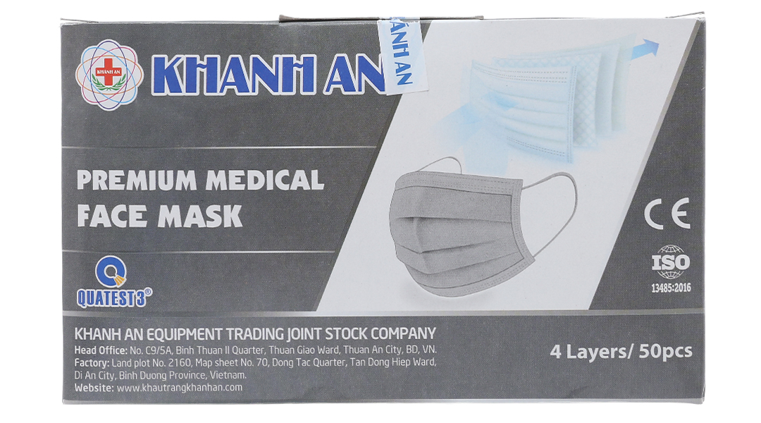 Khẩu trang y tế Khánh An 4 lớp màu xám