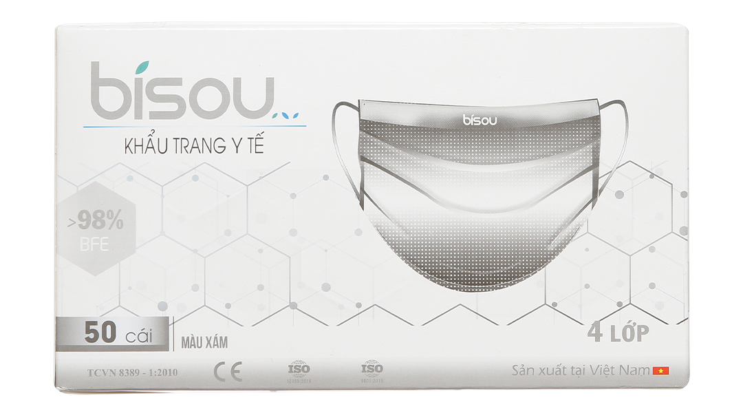 Khẩu trang y tế Bísou 4 lớp màu xám