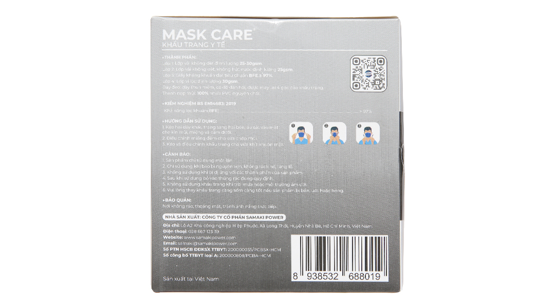 Khẩu trang y tế Mask Care 4 lớp màu xám