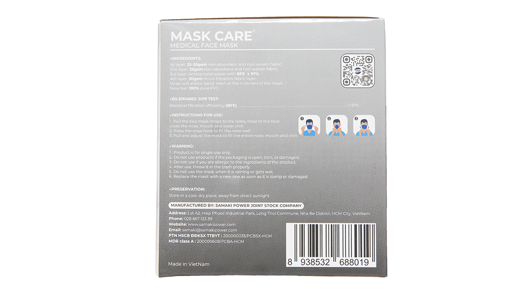 Khẩu trang y tế Mask Care 4 lớp màu xám