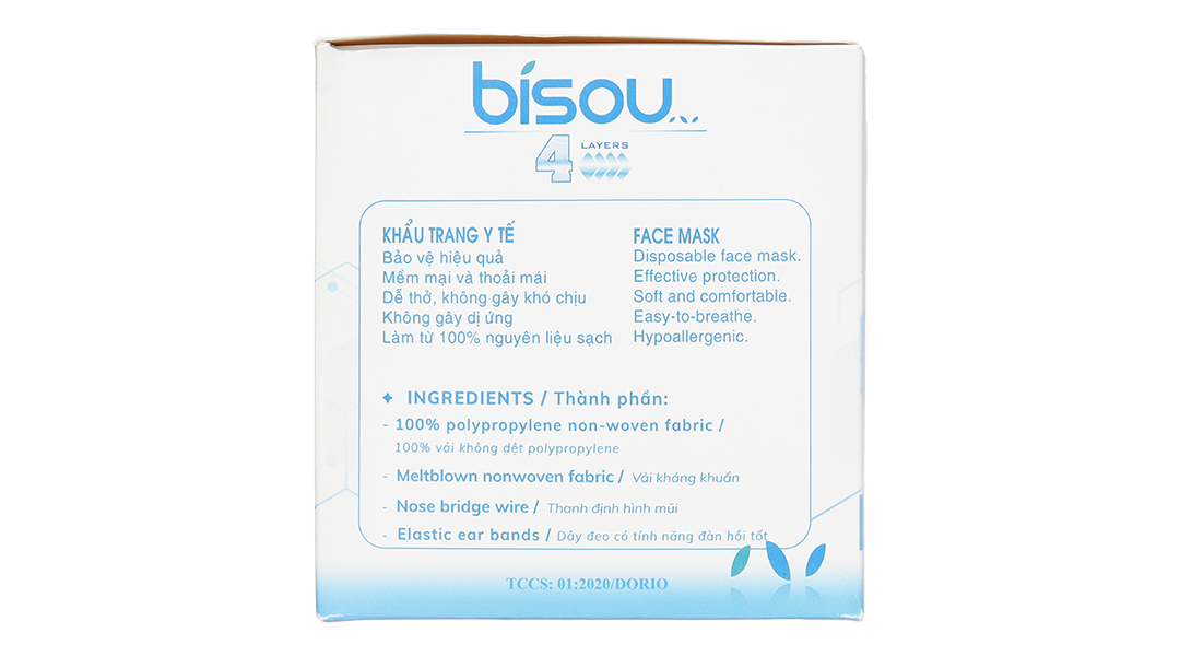 Khẩu trang y tế Bísou 4 lớp màu xanh