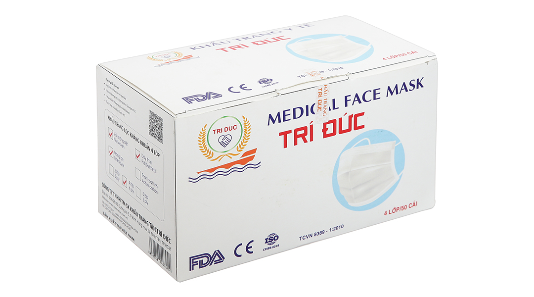 Khẩu trang y tế Trí Đức 4 lớp màu trắng