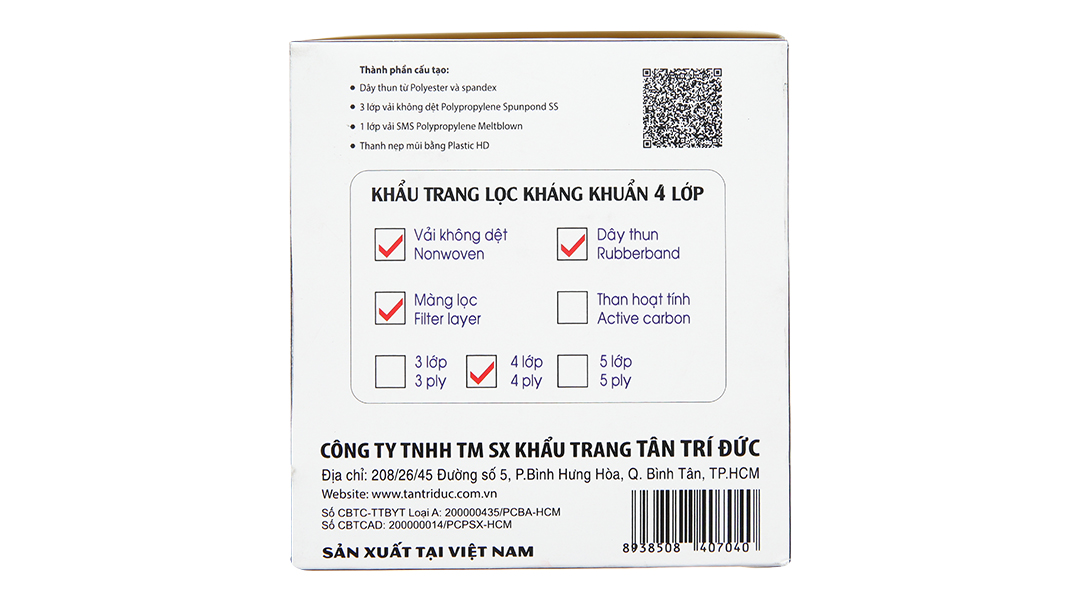 Khẩu trang y tế Trí Đức 4 lớp màu trắng