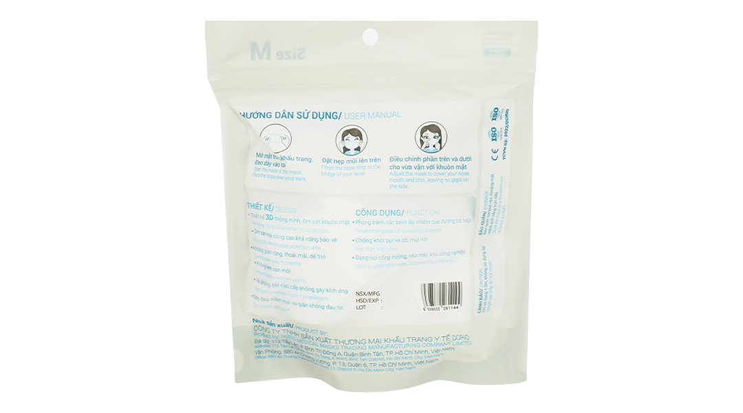 Khẩu trang y tế Bísou 3D Mask màu trắng size M