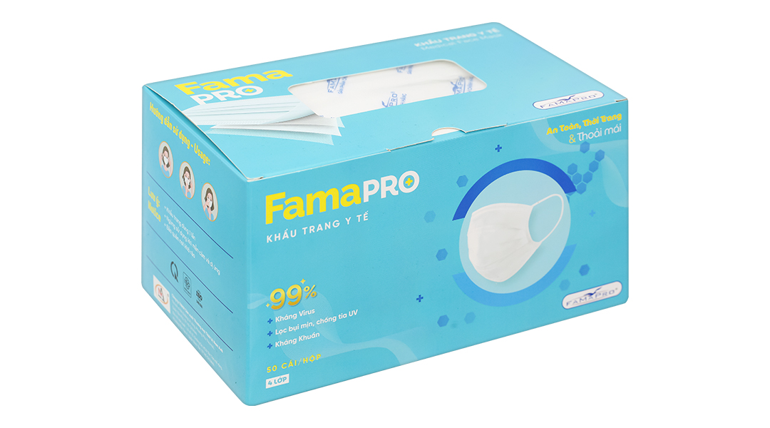 Khẩu trang y tế Famapro 4 lớp màu trắng