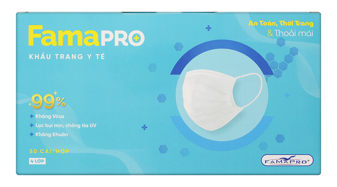 Khẩu trang y tế Famapro 4 lớp màu trắng