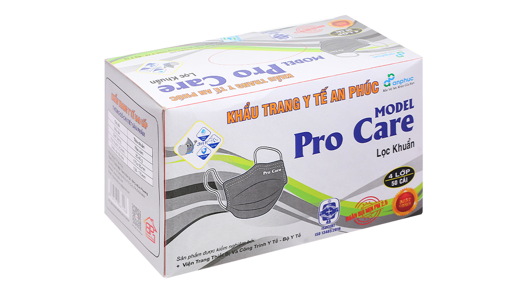 Khẩu trang y tế An Phúc Model Pro Care 4 lớp màu xám