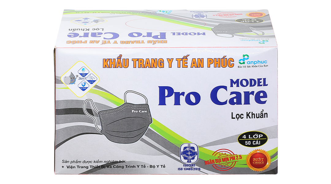 Khẩu trang y tế An Phúc Model Pro Care 4 lớp màu xám
