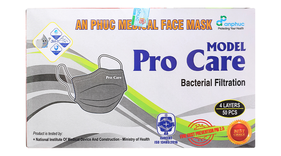Khẩu trang y tế An Phúc Model Pro Care 4 lớp màu xám