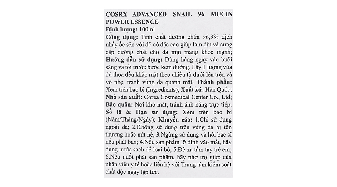 Serum Cosrx Advanced Snail 96 Mucin Power Essence cho da mịn màng
