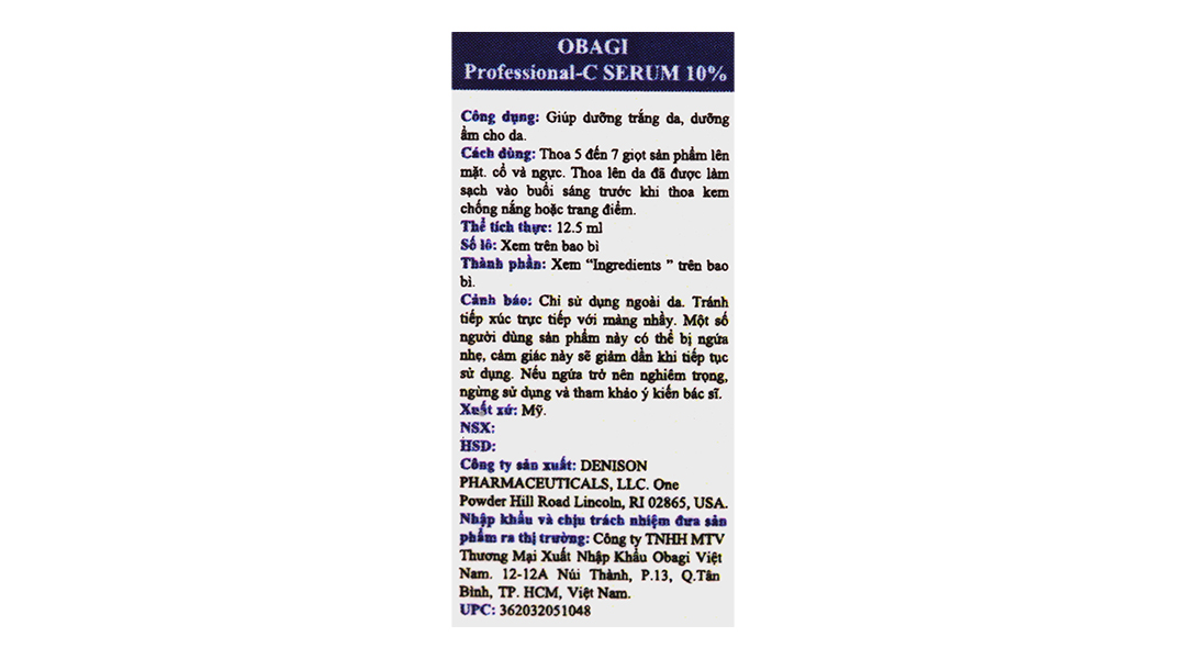 Serum Obagi Professional-C 10% dưỡng sáng da và chống oxy hóa