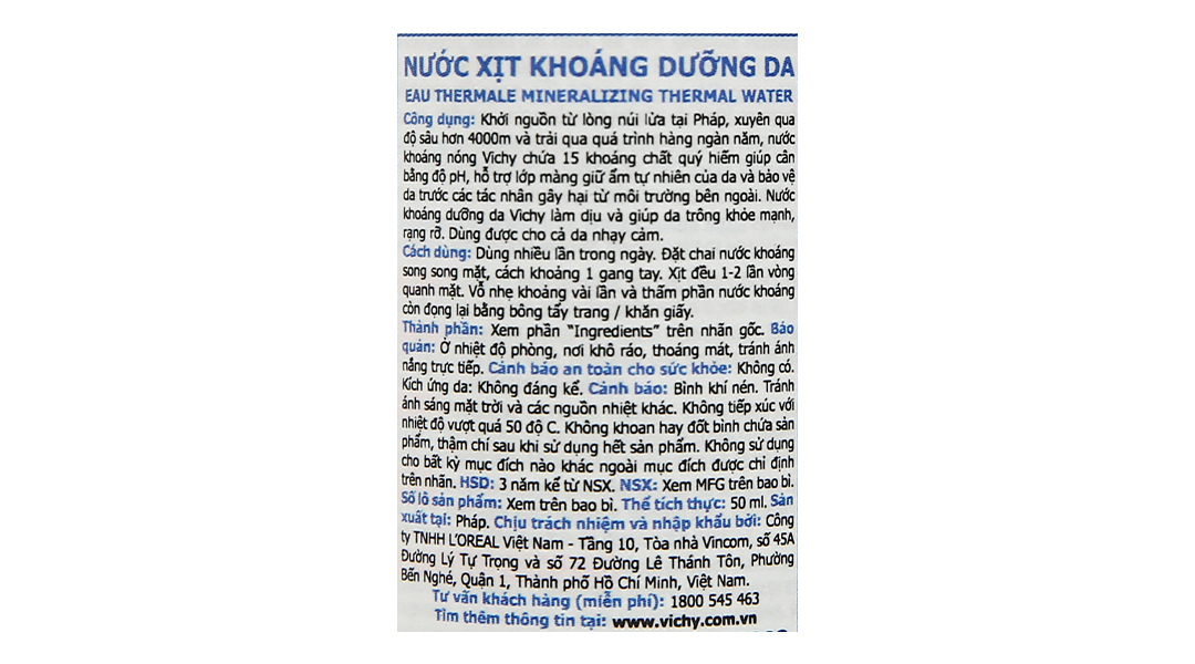 Xịt khoáng Vichy Eau Thermale Mineralizing dưỡng da