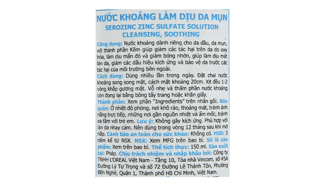 Xịt khoáng La Roche-Posay SerozinC giảm nhờn cho da dầu mụn