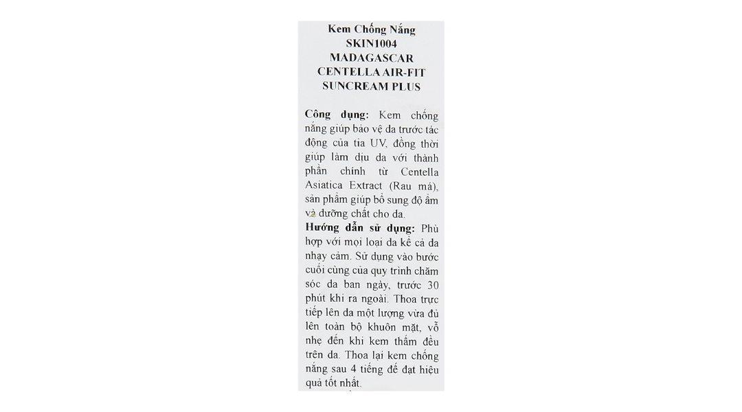 Kem chống nắng Skin1004 Madagascar Centella Air-Fit Suncream Plus SPF50+/PA++++