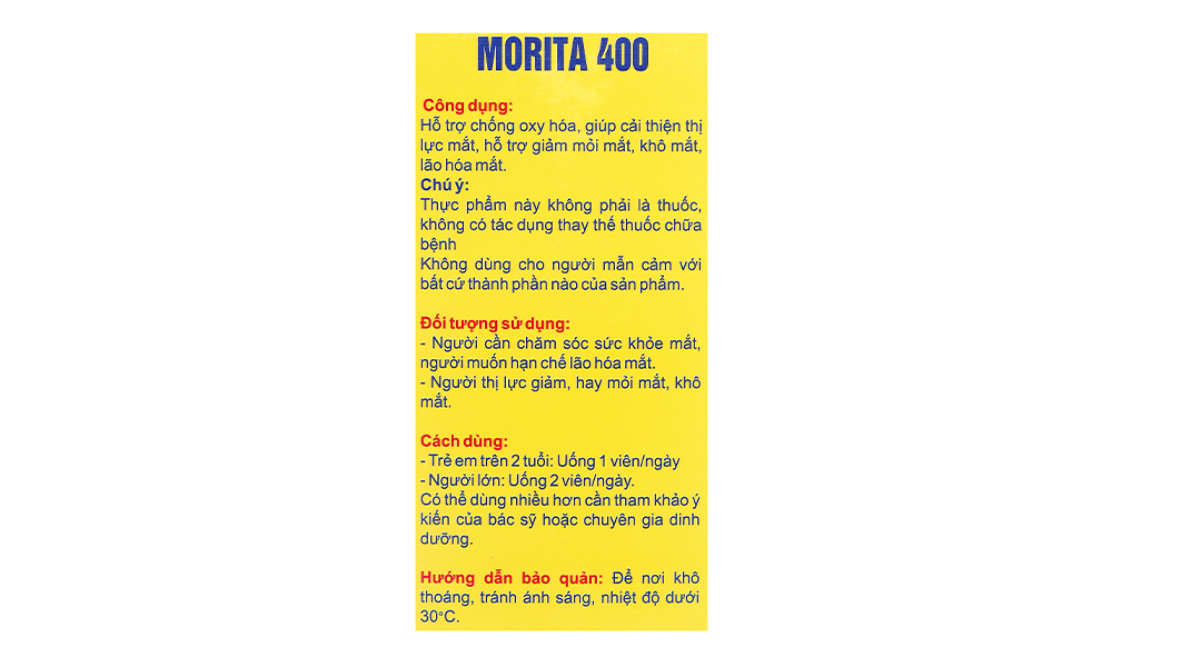 Dầu gấc Morita 400 giảm lão hóa mắt, cải thiện thị lực