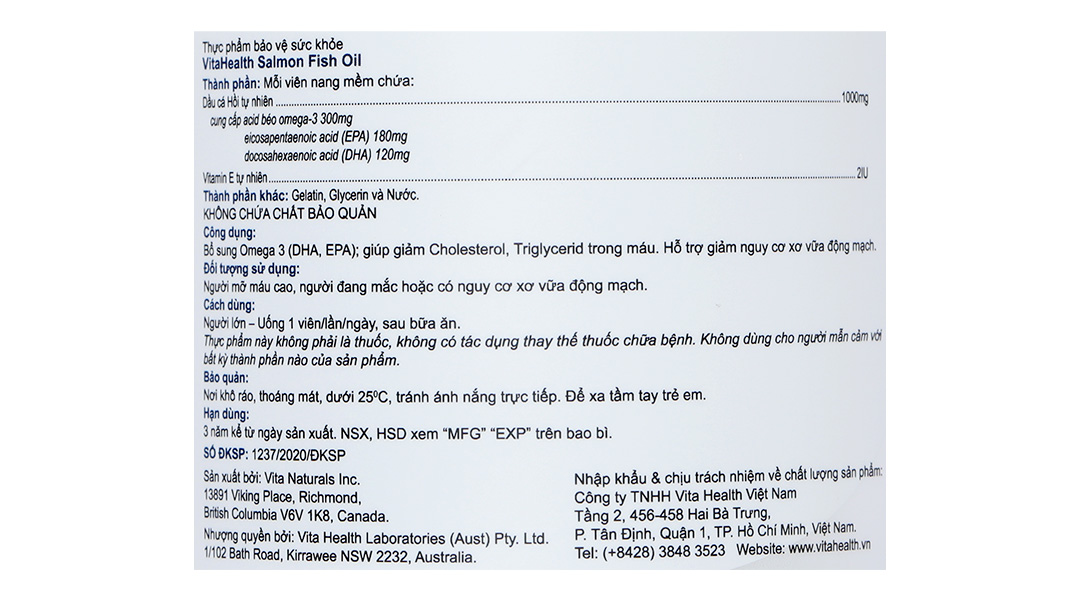 Vitahealth Salmon Fish Oil Hộp 100v