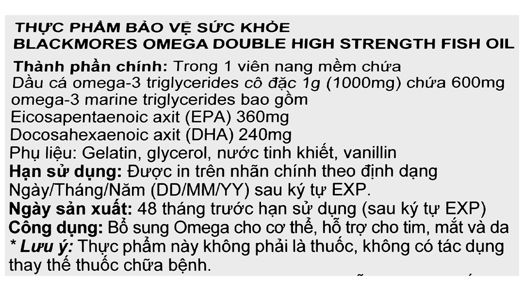 Thực phẩm bảo vệ sức khỏe Blackmore Omega Double High Strength Fish Oil