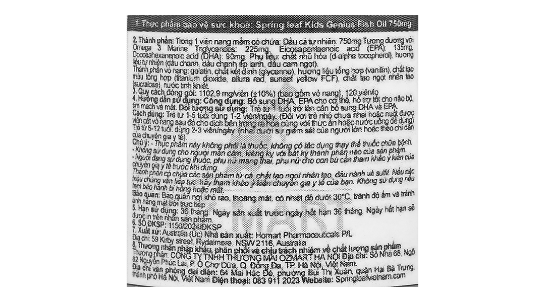 Thực phẩm bảo vệ sức khỏe Springleaf Kids Genius Fish Oil 750mg hộp 120 ...