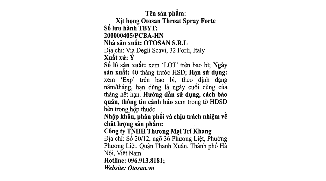 Xịt họng Otosan Throat Spray Forte