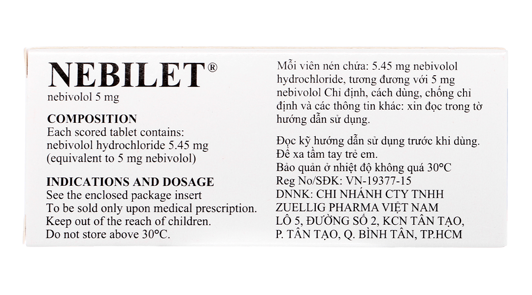 Nebilet 5mg trị tăng huyết áp, suy tim