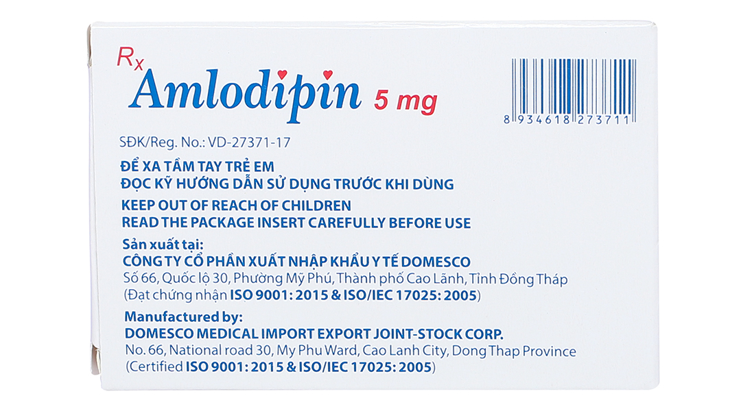 Amlodipin Domesco 5mg trị tăng huyết áp, đau thắt ngực
