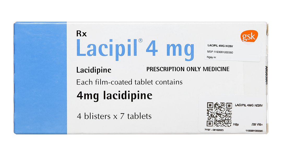 Lacipil 4mg trị tăng huyết áp đơn trị liệu hoặc kết hợp
