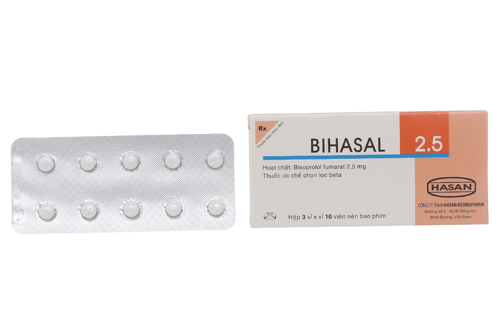 Bihasal 2.5 trị tăng huyết áp, đau thắt ngực, suy tim
