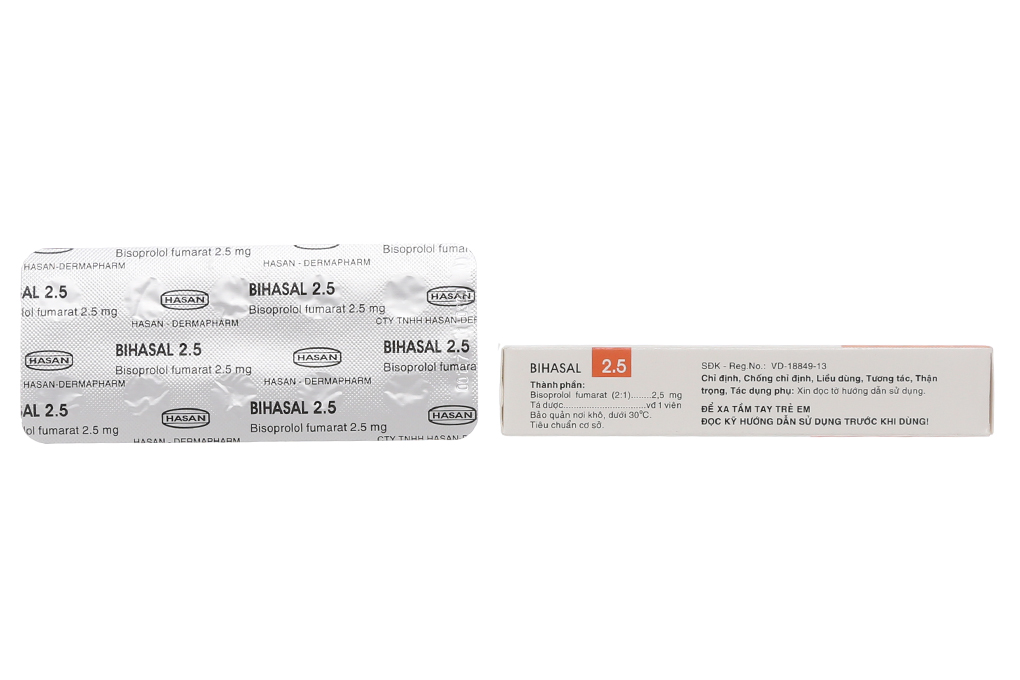 Bihasal 2.5 trị tăng huyết áp, đau thắt ngực, suy tim