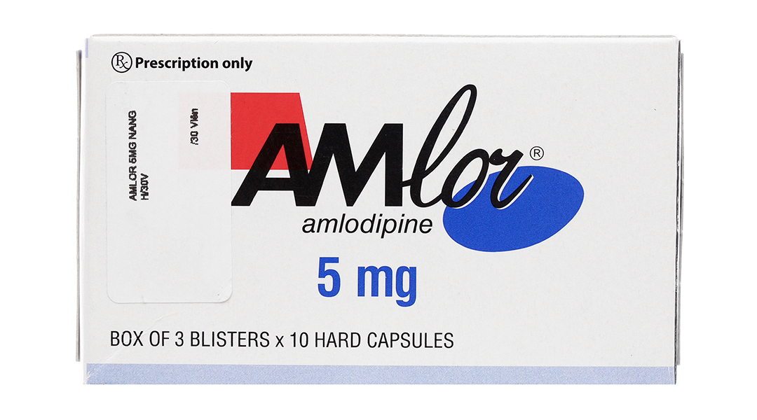 Amlor 5mg trị tăng huyết áp, bệnh mạch vành, đau thắt ngực