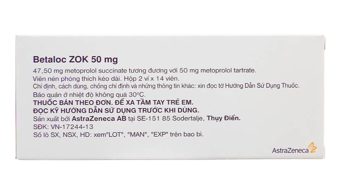 Betaloc ZOK 50mg trị tăng huyết áp, đau thắt ngực