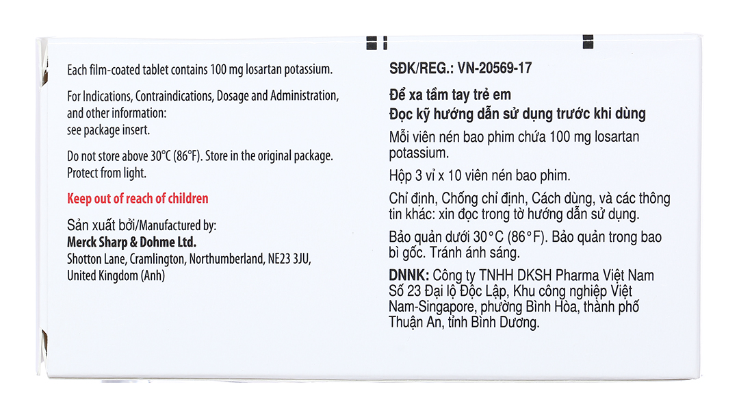 Cozaar 100mg trị tăng huyết áp, suy tim
