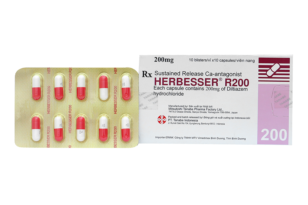 Herbesser R200 trị tăng huyết áp, đau thắt ngực