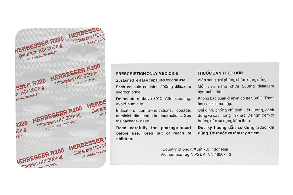 Herbesser R200 trị tăng huyết áp, đau thắt ngực