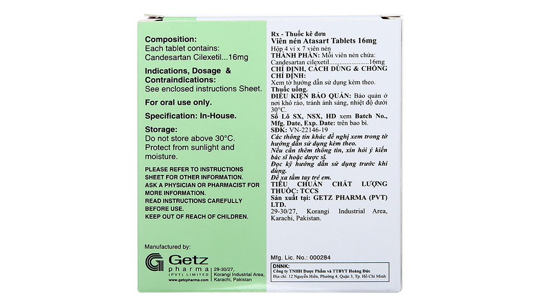 Atasart Tablets 16mg trị tăng huyết áp