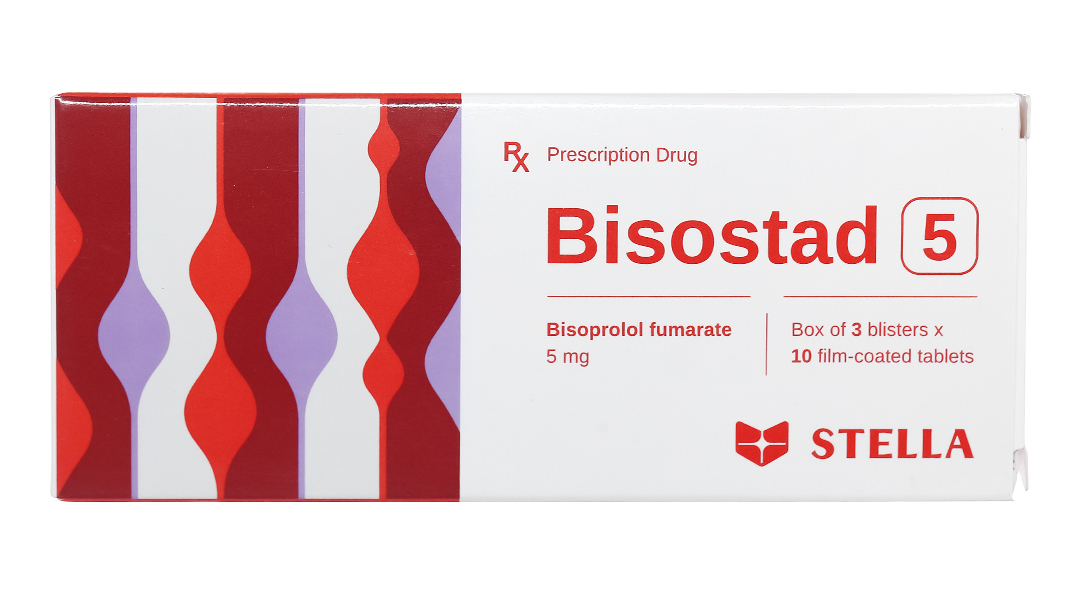 Bisostad 5 trị tăng huyết áp, đau thắt ngực, suy tim