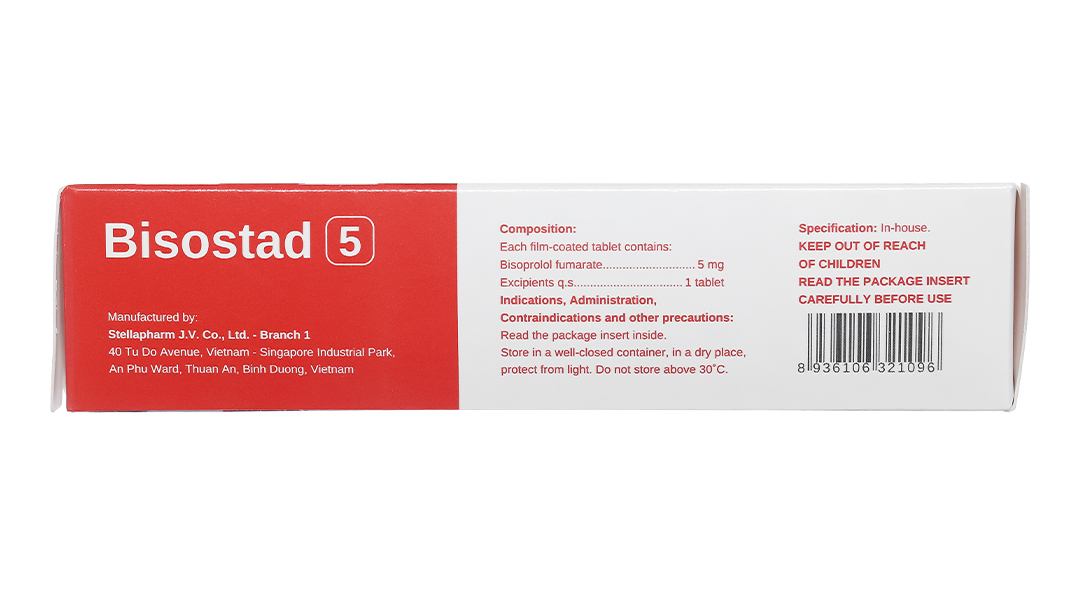 Bisostad 5 trị tăng huyết áp, đau thắt ngực, suy tim