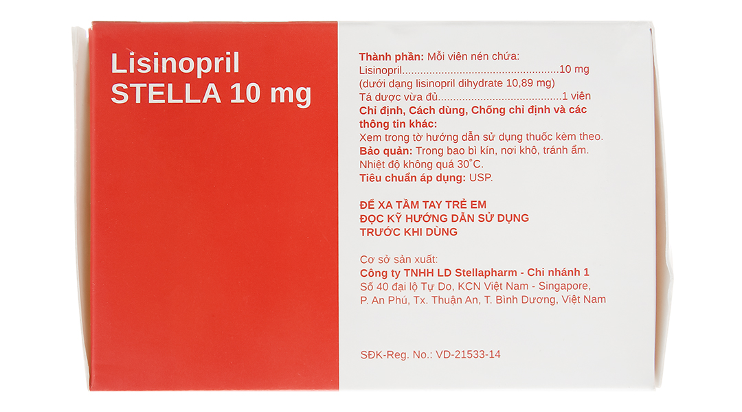 Lisinopril Stella 10mg trị tăng huyết áp, suy tim