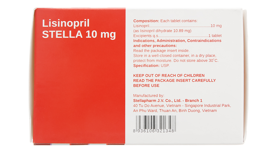 Lisinopril Stella 10mg trị tăng huyết áp, suy tim