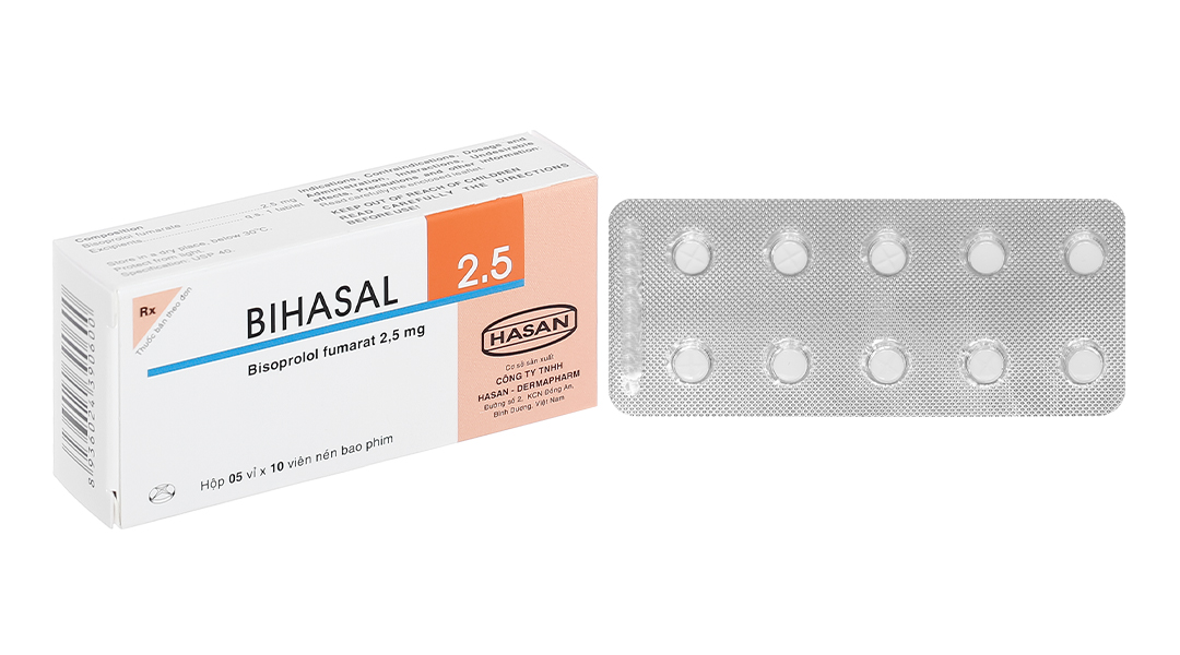 Bihasal 2.5 trị tăng huyết áp, đau thắt ngực, suy tim