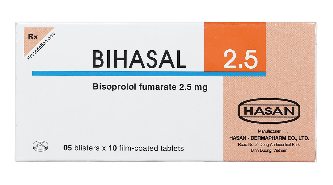 Bihasal 2.5 trị tăng huyết áp, đau thắt ngực, suy tim