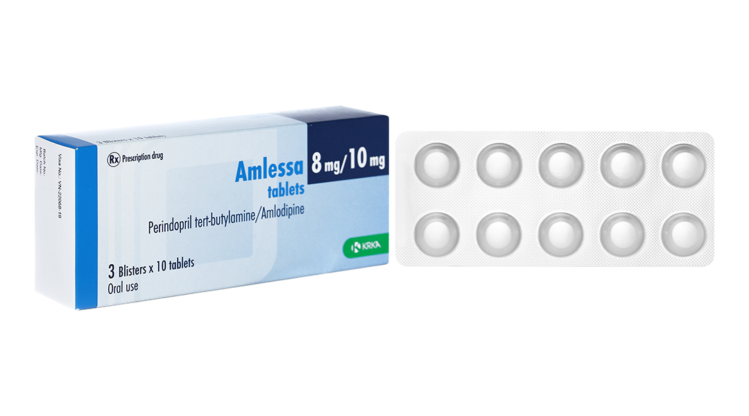 Amlessa 8mg/10mg Tablets trị tăng huyết áp, mạch vành (3 vỉ x 10 viên ...