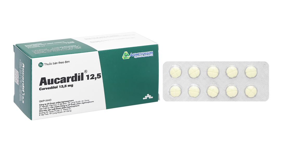 Aucardil 12.5mg điều trị tăng huyết áp, đau thắt ngực ổn định