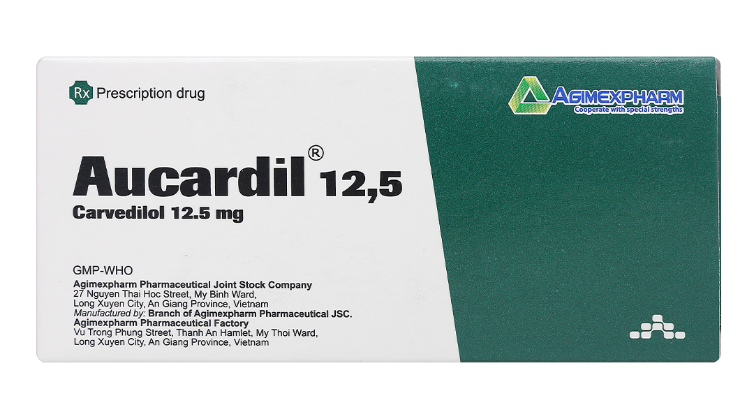 Aucardil 12.5mg điều trị tăng huyết áp, đau thắt ngực ổn định
