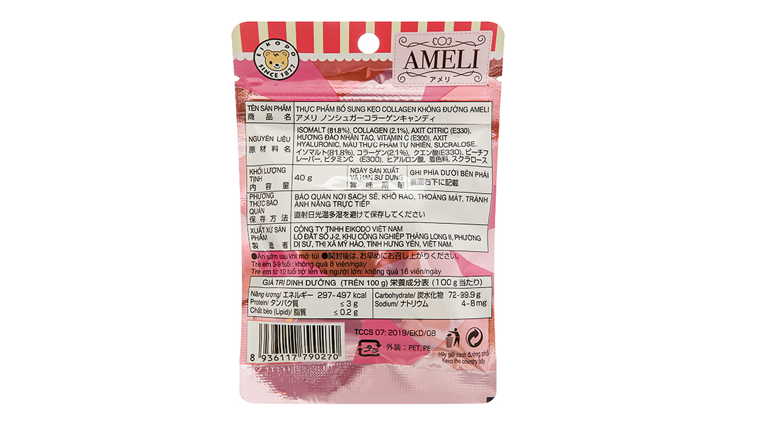 Kẹo Ameli Collagen Không Đường (40G X 80 Gói)