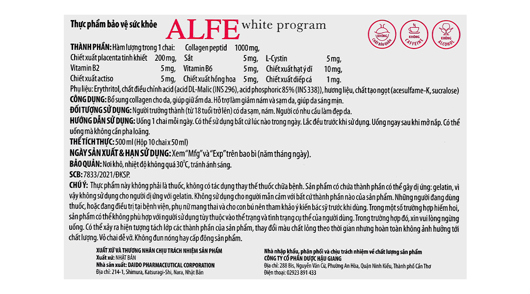 Thực phẩm bảo vệ sức khỏe Alfe white program