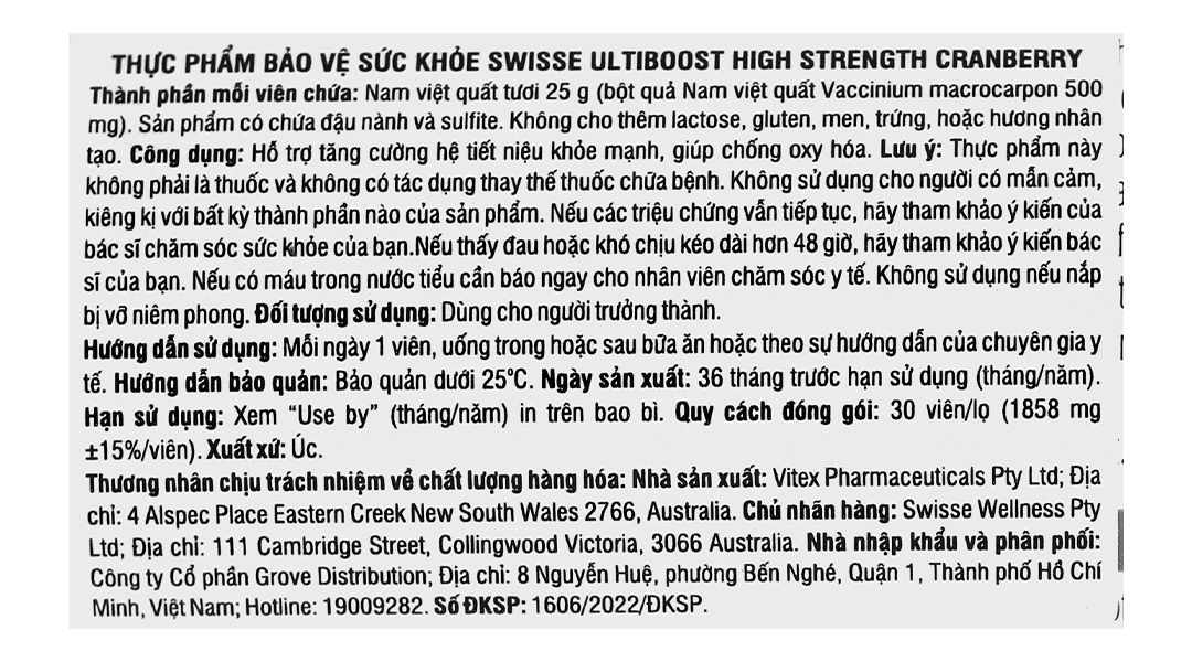 Thực phẩm bảo vệ sức khỏe Swisse Ultiboost Cranberry