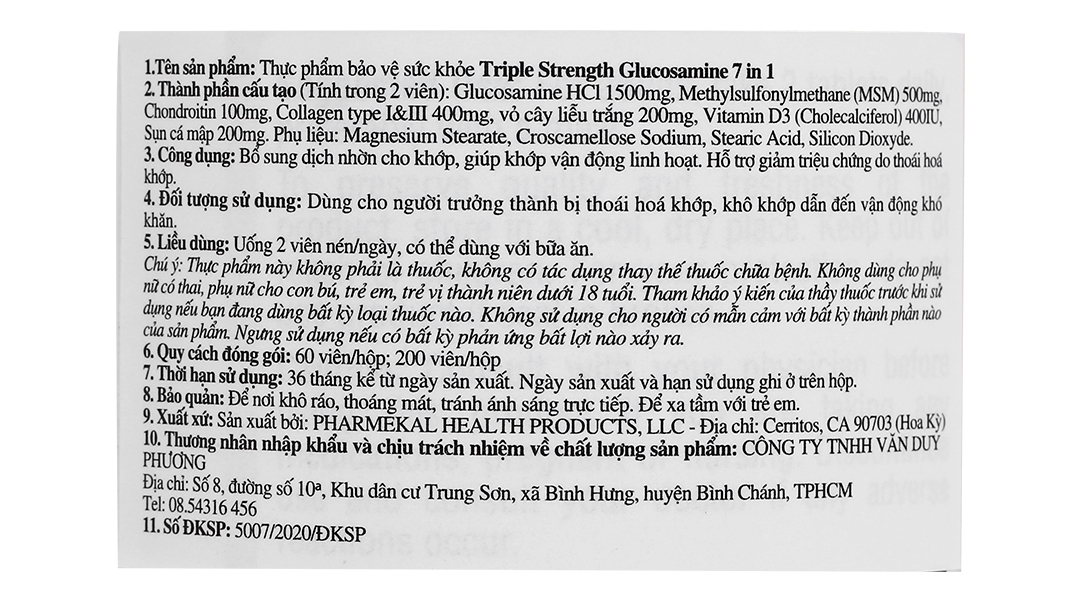 Triple Strength Glucosamin Pharmekal hộp 200v